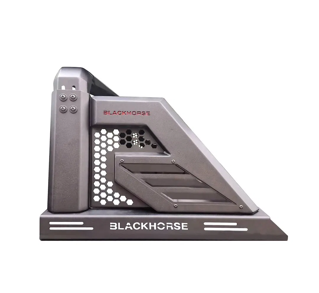 AR2-01B – BLACK HORSE Bed Cargo Rack, With 50 Inch Light Bar Mounting Plate Powder Coated Black Steel